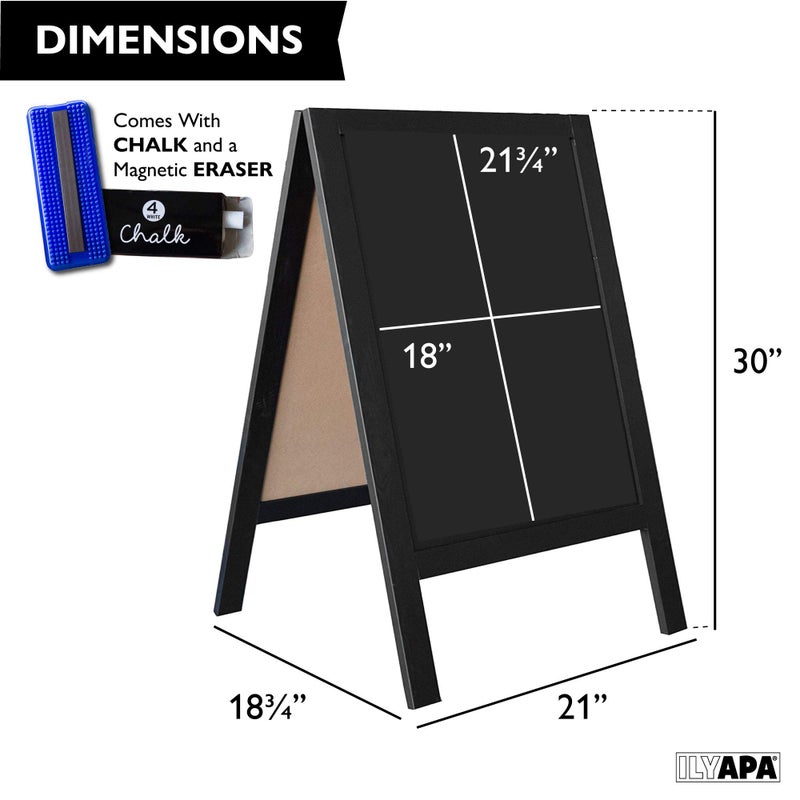 Ilyapa Wooden A-Frame Sign with Eraser & Chalk - 21 x 30 Inches Magnetic Sidewalk Chalkboard â€“ Black Menu Display for Restaurant, Business or Wedding - Image 2